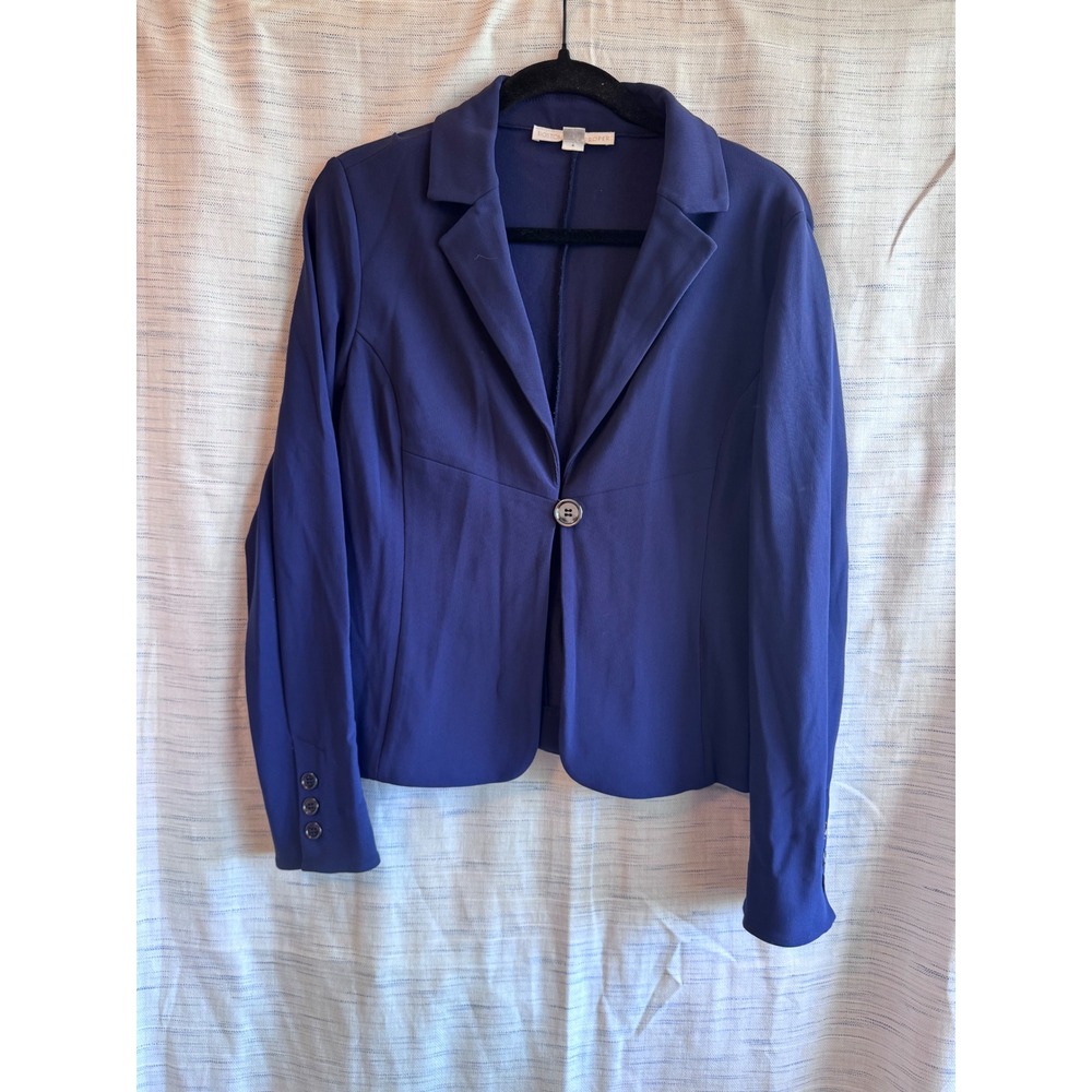 Boston Proper Navy Blue Single Button Knit Blazer Jacket Womens Size 6